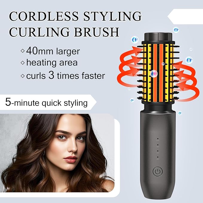 Cordless Hot Brush - Travel Portable Hair Straightener Brush, 4 Temperatures | Fast Heating, Anti-Scald, and Anti-Frizz, Cordless Straightener Tool for Travel, Date, Work - Classic Black