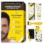Cleverman Hair & Beard Dye Kit for Men, All-in-One Reusable Mens Hair Color, Natural Gray Coverage, Ammonia-Free Beard Mustache Dye for Men, Medium Brown