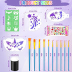 55PCS Face Paint Stencils Kit Includes 33 Reusable Facial Painting Stencils, 6 Sheets Tattoo Templates Stickers, 10 Brushes, 2 Pack Adhesive Gems, 4 Sponge for Halloween Festival Party Makeup