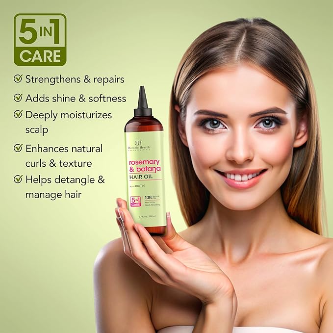 Botanic Hearth Hair Oil for Hair Growth | Strengthening Dry, Frizzy, Damaged Hair & Scalp Treatment | No Parabens or Harmful Sulfates | All Hair Types | Rosemary Batana Hair Oil 6.7 Fl Oz (2 Pack)