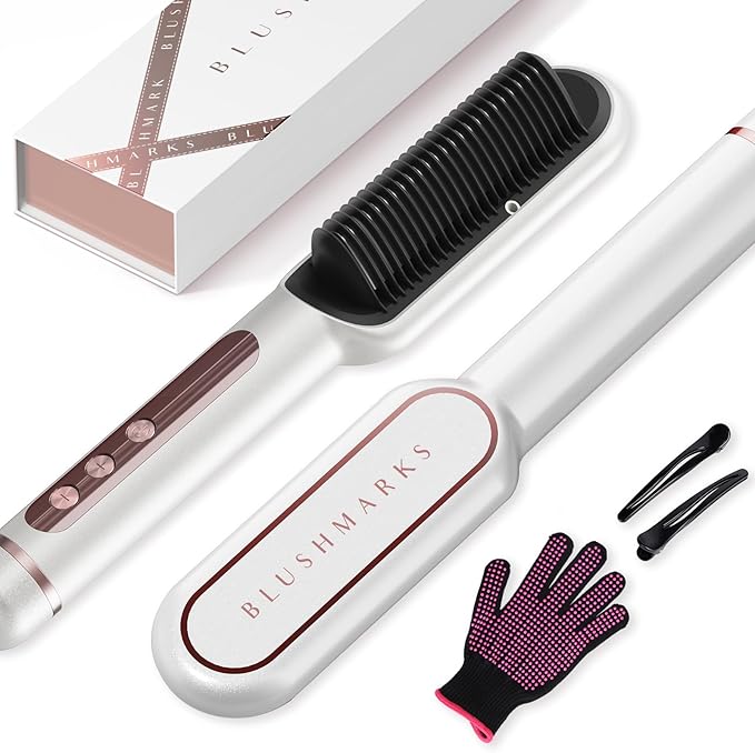Hair Straightener Brush with Nano Titanium - 30s Fast Heat Ionic Straightening Comb, 9 Temp LED Display & Anti-Scald, Professional Styling Gift for Women