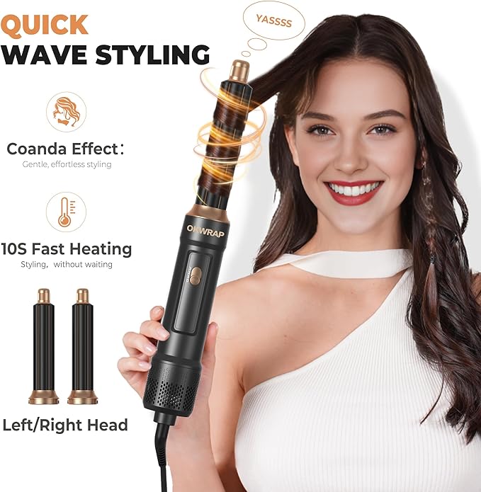 6 in 1 Blow Dryer Brush, Upgrade Hair Dryer Brush Set Negative Ion Air Styler Curling Wrap Air Curler, Hot Air Brush Curling Iron Hair Styling Tools As A Gift for Straight/Curl/Dry/Smooth