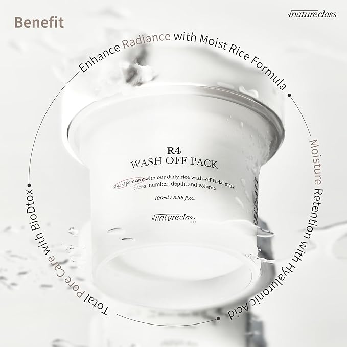 R4 Rice Wash Off Facial Mask – 4-in-1 Korean Skin Care, Pore Refining, Gentle Exfoliating, Hydrating, Smooth Texture, Rice Ferment & Enzyme, Soft Cream Wash-Off, 3.38 fl oz