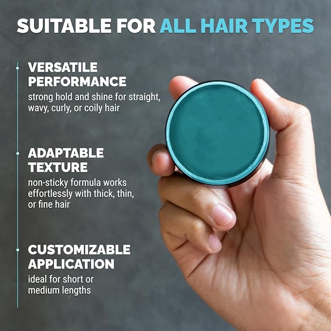 Hair Wax for Men, Premium Aqua Hair Styling Wax with Strong Hold & High Shine Finish, Water-Based, Easy Wash Out, 3.52 oz