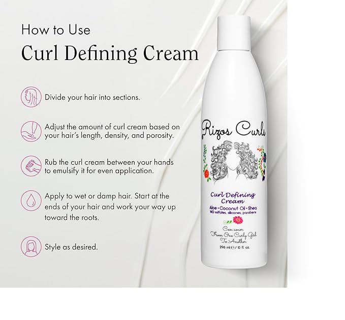 Rizos Curls Curl Defining Cream for Wavy, Curly, Coily Hair – Frizz Control, Defines, Softens, Moisturizes, Adds Shine for 1a–4c Hair Types – Sulfate & Paraben