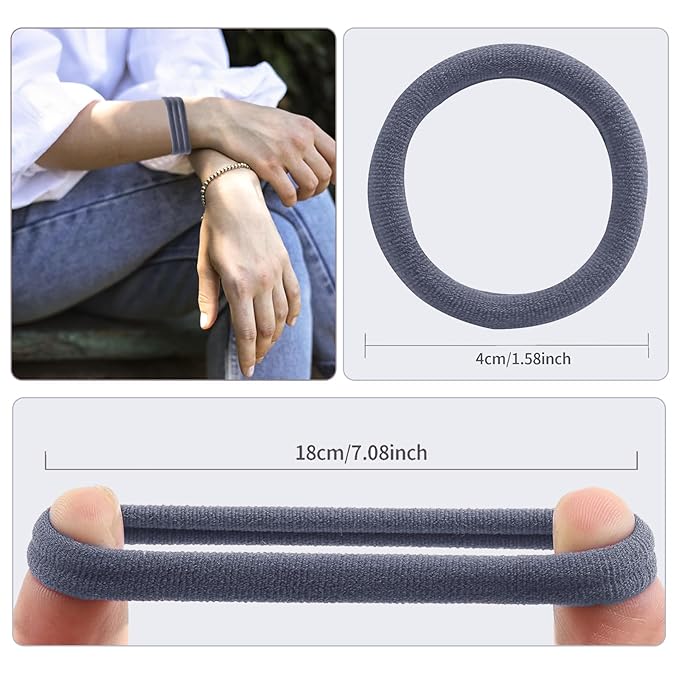 Blue Hair Ties - 100 Pcs Seamless Ponytail Holders - No Damage Thick Hair Bands for Women & Girls