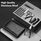 FAMILIFE Professional Manicure Set, Manicure Kit, Nail Clippers Set, 11 in 1 Stainless Steel Black Pedicure Tool, Nail Kit with Portable Leather Travel Case Luxury Gifts