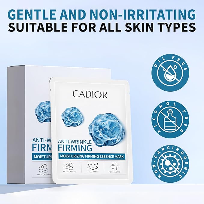 Hydrating and Firming Essence Sheet Face Masks with Quadruple Peptide and Sodium Hyaluronate, Moisturizing & Anti-Wrinkle, Safe for Sensitive Skin, Pack of 10
