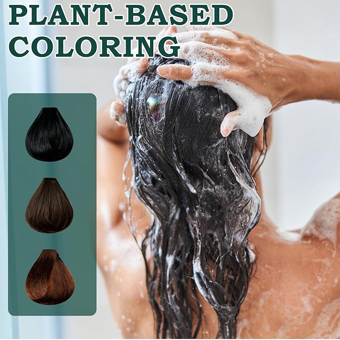 Mild Formula Long Lasting Hair Dye Set,Plant Extracts Hair Color Dye Cream,Plant Single Dose Dye,Nourishing Natural Shampoo, for Gray Coverage (Natural Black)