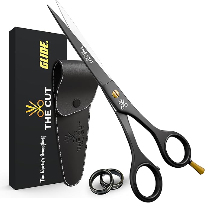 The Cut Factory® 6.5” Matte Black Luxury Hair Scissors – Ultra-Sharp High Carbon Steel Barber Shears for Men, Women & Kids – Gift-Boxed with Leather Pouch – Precision Cutting for Salon & Home