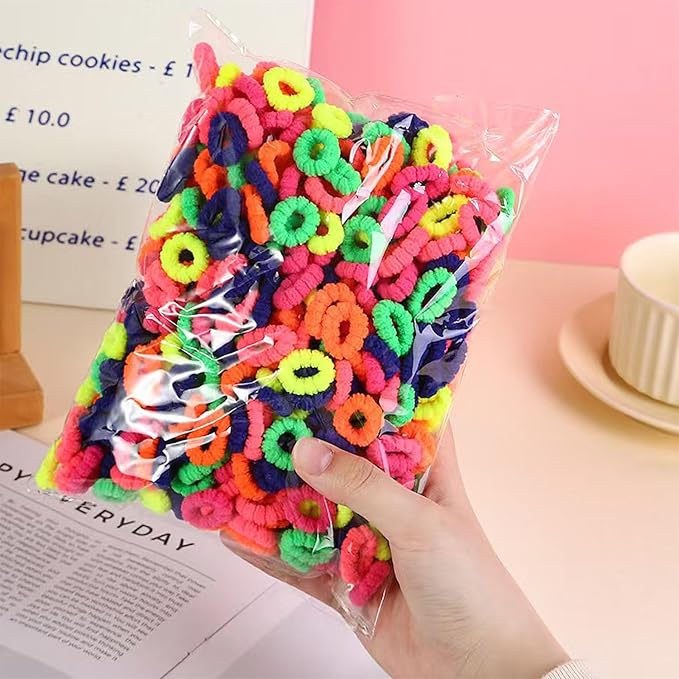 500 PCS Multicolor Cotton Hair Ties, Small Seamless Kids Hair Ties – Soft No-Crease Baby Hair Elastics for Girls, Kids & Toddlers, Gentle Ponytail Holders for Thin & Thick Hair. (Fluorescent Color)