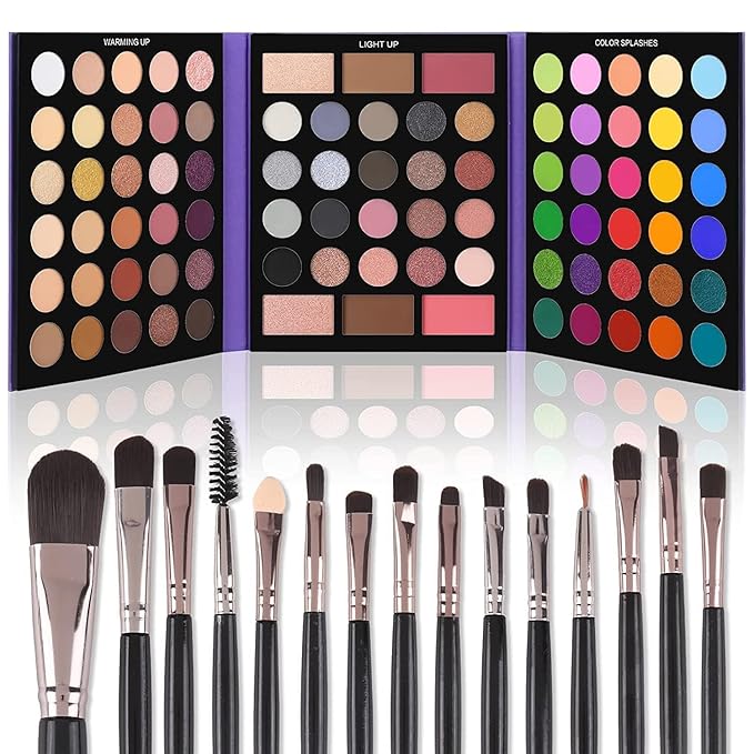 UCANBE Eyeshadow Palette with 15Pcs Brushes Makeup Set, Pigmented 86 Colors Make Up Sets Valentine's Day Gift, Matte Shimmer Glitter Eye Shadow Pallet Highlighter Contour Blush Powder Brush Beauty Kit