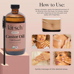 Kitsch Organic Castor Oil for Hair Growth - 100% Pure Castor Oil, Organic Cold Pressed Unrefined Glass Bottle for Face, Skin, Lashes, Brows, Scalp, Nails & Belly Button | Ideal Gifts for Women- 16 oz