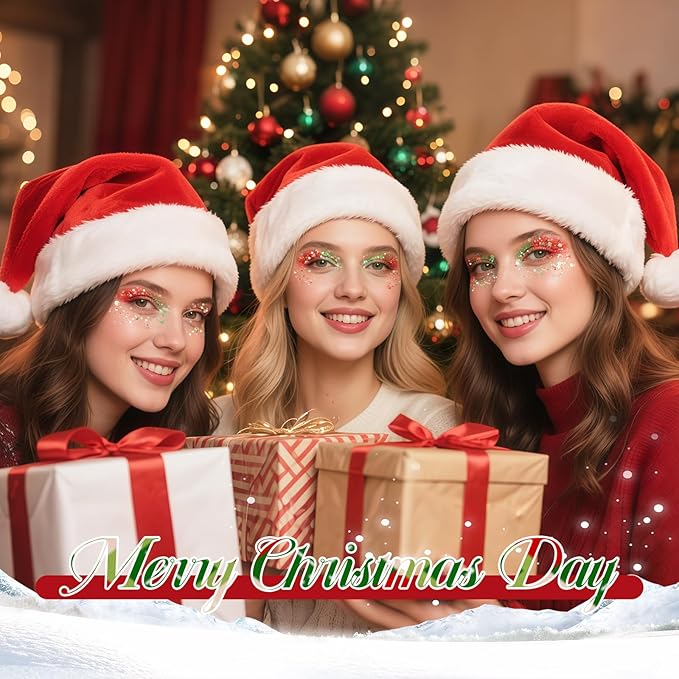 DAGEDA Christmas Body Glitter Stick,Sparkly Face Glitter Makeup,Christmas Hair Accessories Rave Outfits for Women, Green Silver Red Glitters Shimmer Face Paint Stick Singer Concert Accessories