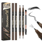 Boobeen 3pcs Waterproof Eyebrow Pen，Dual-Ended Eyeliner Microblading Eyebrow Pencil for Women，Long Lasting Hair-Like Brow Pen with Brow Brush，Dark Brown