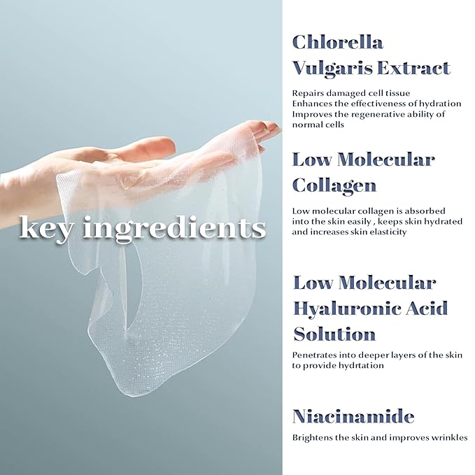 Chlorella Deep Hydrating Mask,with Bio-Collagen,Hyaluronic Acid and Chlorella | Sheet Facial Mask Skincare | Improves Hydrating,Firming,Glowing | Skin moisturizer masks,5ea
