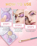 Holographic Multichrome Glitter Eyeshadow&Highlighter Palette, Sparkling Color Shift Metallic Shimmer Face Eye Shadow Palette,Highly Pigmented Cream Purple Mermaid Facial Illuminator Fairy Makeup-02