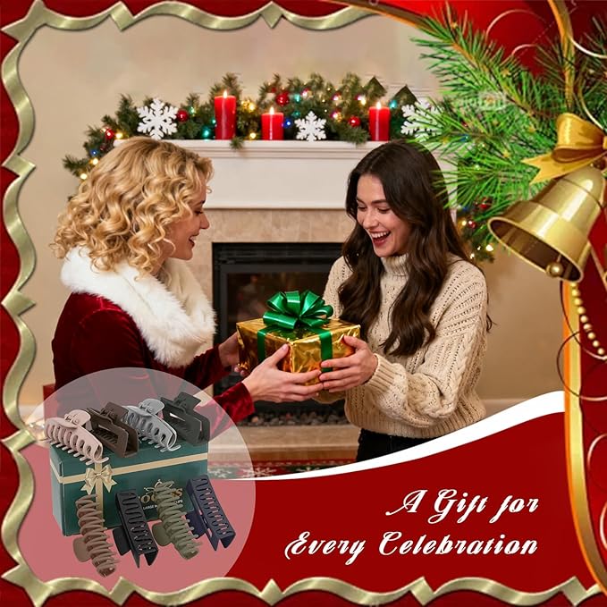 TOCESS Hair Claw Clips for Women, 8 Pack Large 4.33 Inch Jumbo Strong Hold Claw Clip Set for Thick, Thin, Long, Curly Hair, Big Neutral Matte Non-Slip Rectangle Clamps for Girls