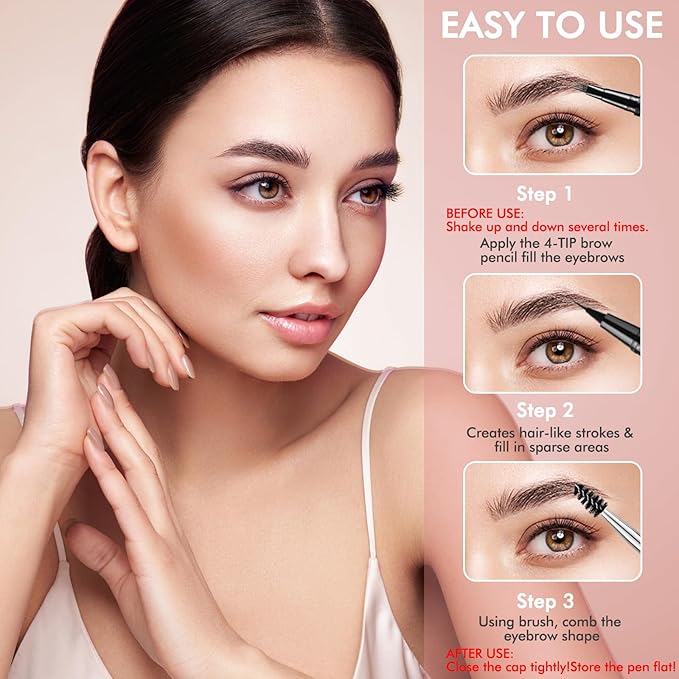 Eyebrow Pen,2-in-1 Waterproof Eyebrow Pencil with 4 Tip Microblading Brow Pen and Ultra-Precise Brow Pencil,with Dual-ended Eyebrow Brush,Eyebrow Makeup for Natural Looking - Soft Brown