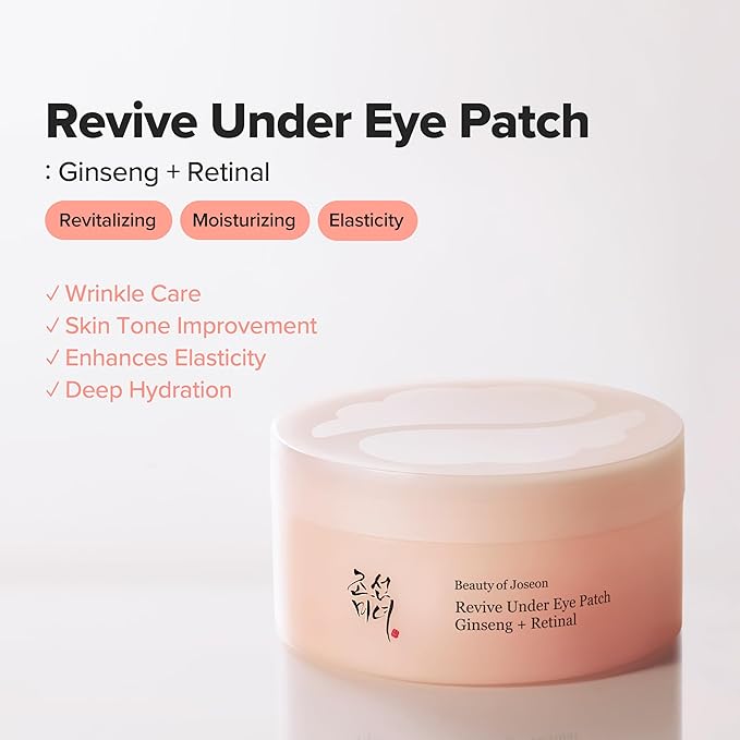 Beauty of Joseon Revive Under Eye Patch Retinal Ginseng for Puffy Under Eye Bag Masks Collagen Peptide Korean Skincare for Women and Men, 60 Sheets 30 Pairs