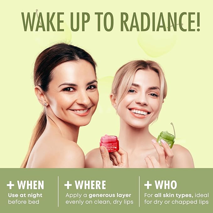 Lip Mask & Scrub – Apple, Pear, Cherry & Mint – Hydrates, Exfoliates, Softens, Repairs Dry & Chapped Lips – Dermatologist Tested, Korean Skin Care – Vegan, Clean Beauty – Duo Pack