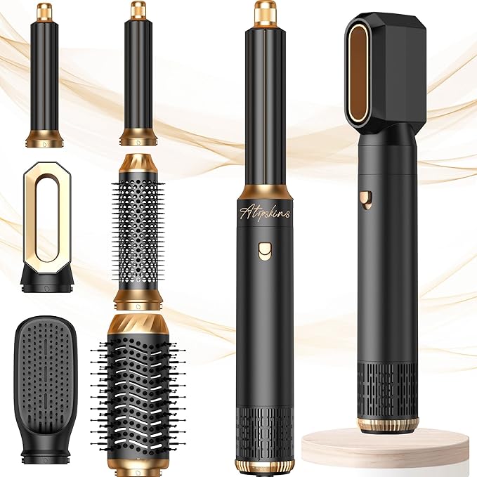 6 in 1 Hair Dryer Brush, Detachable Air Styler, 3 Heat Settings Blow Dryer Brush Frizz-Free Volumizing, Straightening, Curling ALCI Safety Plug for Travel & Home Styling (Pink-Black)