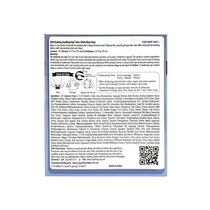 eZn Pudding Hair Dye, Ammonia-Free, Semi-Permanent DIY Korean Hair Dye Color with Keratin, Odorless Gentle for Sensitive Skin No Skin Irritation (Ash Blue Gray)