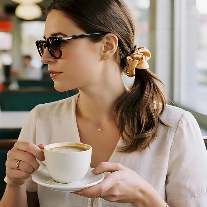 Silk Scrunchies for Women, 100% Mulberry Silk Hair Ties No Damage, Gentle No-Pull Elastic Ponytail Holders, 1Pc (Champagne Gold)