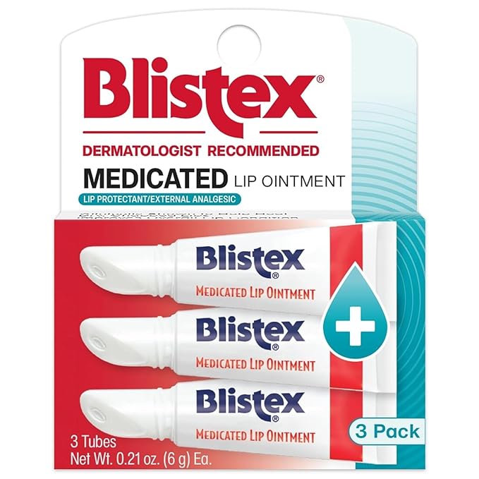 Blistex Medicated Lip Ointment 3 Count, 0.21 Oz. Relieves Cold Sores & Helps Heal Dry Chapped Lips, Lip Sores & Blisters Pain Relief Healing Balm, Stocking Stuffer for Holiday