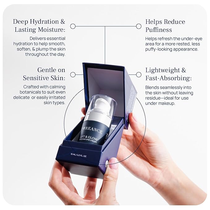Lift & Glow Organic Eye Cream for Dark Circles and Puffiness - Anti Aging Eye Cream for Wrinkles - Reduces Dark Circles and Under Eye Bags - With Kakadu Plum, Coconut Oil, Spirulina & More - 0.5 Fl Oz