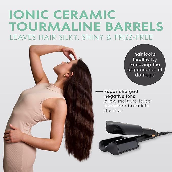 MINT Double Barrel Mermaid Hair Waver for Long Hair | Ionic Deep Waver Tool Creates Volume & Large Beach Waves | Wave Crimper Tool | Waving Iron with Adjustable Temperature