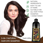 Dark Coffee Hair Dye Shampoo 3-in-1, 100% Gray Hair Coverage in Minutes, Instant Brown Shampoo Hair Dye, Herbal Hair Color Shampoo for Women & Men, Coloring Shampoo for Dyeing Gray, 16.9 Fl Oz