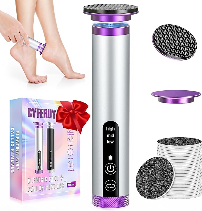 Electric Foot Callus Remover with Nano-Glass Head, Rechargeable Electric Foot File with Upgraded Powerful Metal Gear Motor, Premium Aluminum Cordless Callus Remover for Feet, Gifts for Men Women