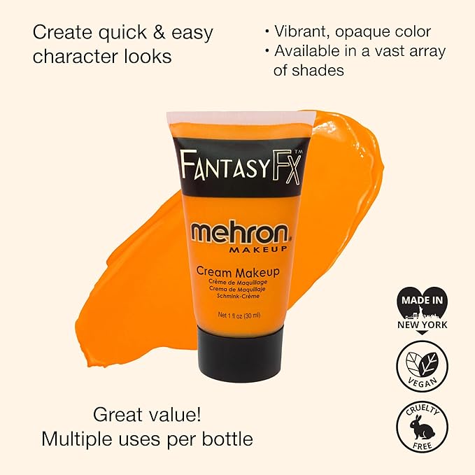 Mehron Makeup Fantasy FX Cream Makeup | Water Based | Halloween | Orange Face & Body Paint For Adults 1 fl oz (30ml) (ORANGE)