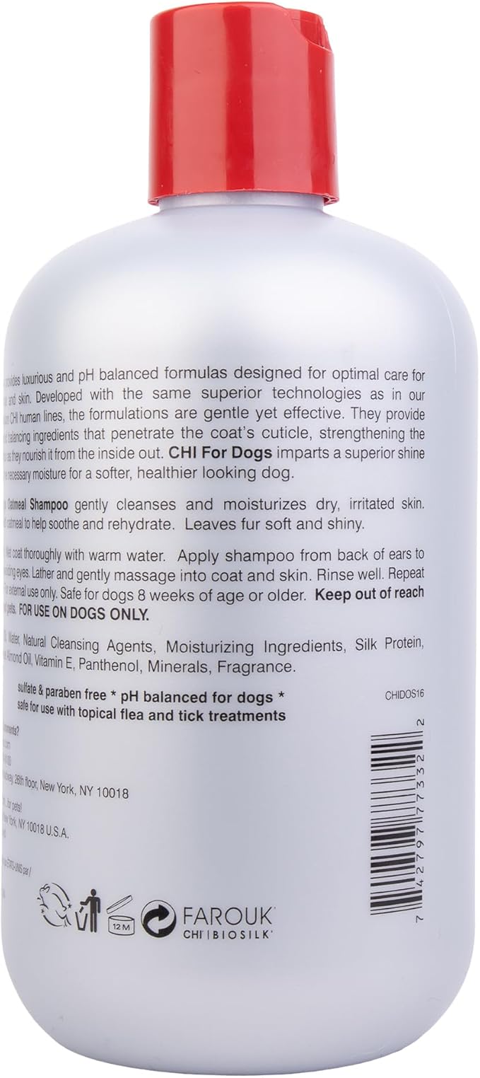 CHI for Dogs Oatmeal Shampoo - Best Dog Wash for Dry Skin and Itch Relief - Gentle Formula with Soothing Ingredients - Sulfate and Paraben Free - pH Balanced - Made in USA, 16 Fl Oz