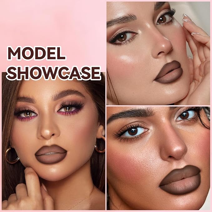 Lip Liner Gloss Lip Combo Set, 2 in 1 Lip Duo Dark Brown Lip Liner Lipstick Matte Velvet Nude Brown Gloss Lip Kit, Smooth Quick Fuller Plumping Lip Makeup for Women01#Matte Brown