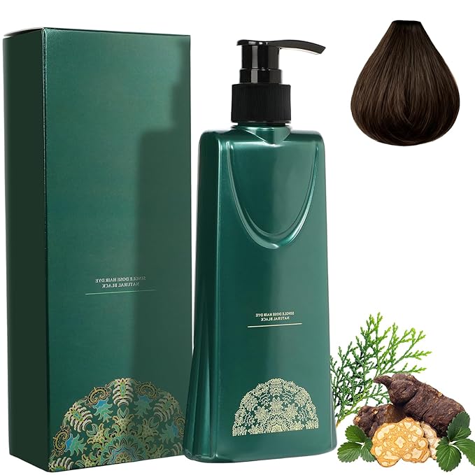Mild Formula Long Lasting Hair Dye Set, Long-Lasting Single Step Hair Dye Kit with Nourishing Natural Shampoo (Light Black)