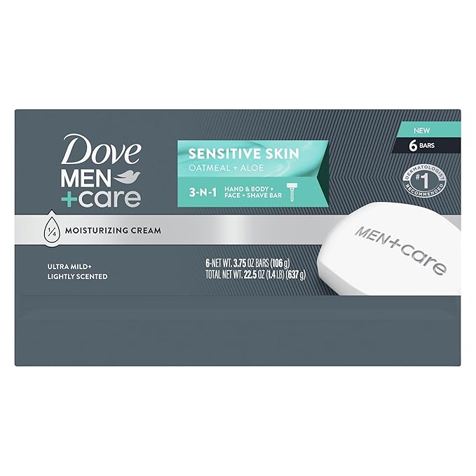 DOVE MEN + CARE Hand & Body Face + Shave Bar Sensitive Skin 6 Count for sensitive skin 3.75 oz