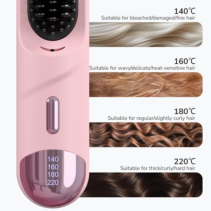 Go Brush Pro 2026 Hair Straightener Brush 300 Million Negative Ionic Portable Cordless Hair Straightener for Women with 4 Temps Fast Heating MCH Ceramic Coating Smooth Frizz - Free Hair Gift for Women