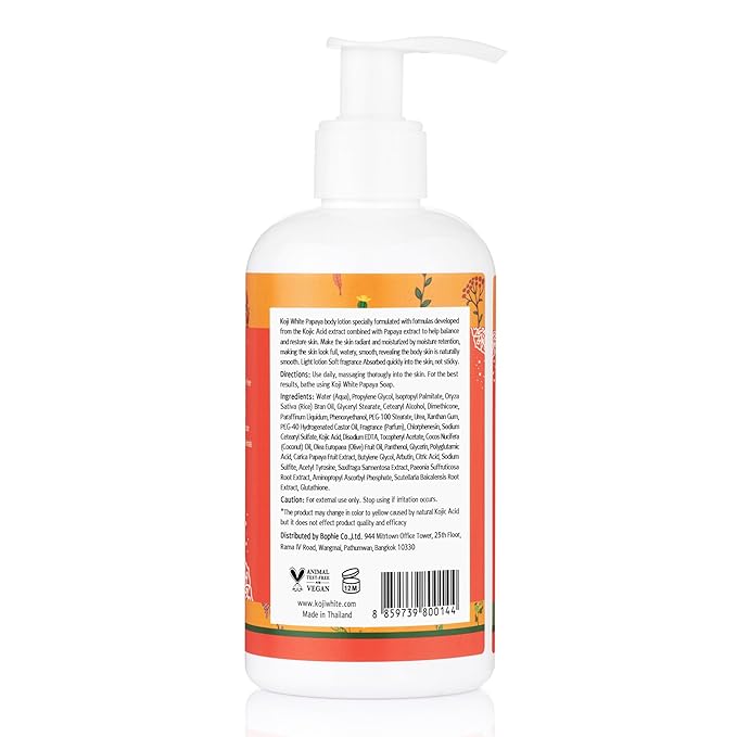 Koji White Kojic Acid & Papaya Body Lotion, Women Gift Sets for Exfoliating, Skin Brightening, Moisturizer, Radiance, Even Tone, Age Spots & Sun Damaged, Vegan, Paraben-Free, 8.45 Fl Oz (2 Bottles)