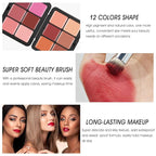 12 Colors Cream [Blush] Makeup Palette for Cheeks - Multi-functional Blush Makeup Palette with Brush, Natural Matte Long Wearing, Waterproof Blendable Face Makeup Palette (#01)