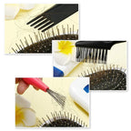 Boao 2 Pieces Hair Brush Cleaning Tool Comb Set Mini Hair Brush Dirt Remover with Metal Wire Rake for Removing Hair Dust Home and Salon Use(Pink and Black)