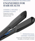 GLAMPALM Hair Straightener 1.5" Wide Ceramic Flat Iron Infused with Vita C, Korea's No.1 Professional Salon Tool for Long Hair, Dual Voltage, Digital LED (210°–450°), 45s Fast Heat-Up (GP501T)