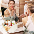 Birthday Gifts for Women Teen Girl, Personalized Initial Makeup Organizer Bag Set, Open Flat Travel Cosmetic Bag With Clear Divider and Handle(Beige,G)