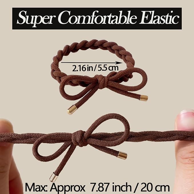 12 PCS Colorful Braided Hair Ties Bow Tie Hair Bracelets for Women Girls Elastic Hair Ties No Damage Ponytail Holders(6 Colors)