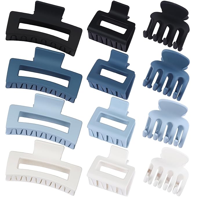 3 Styles Hair Clips for Women Small Medium Big Claw Clips for Thin Thick Hair 12 Pcs Hair Claw Clips Hair Clips Combination Hair Accessories for Women (Blue)