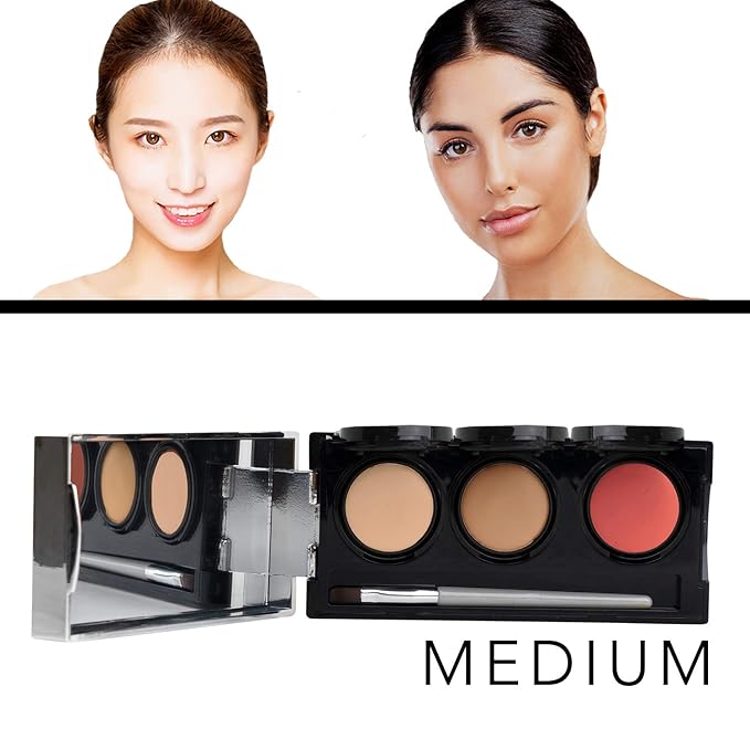 Dermaflage Tattoo Cover Up Makeup (Medium) - Bruise Full Coverage Concealer - Full Coverage Waterproof Concealer for Bruise, Scar & Acne - Smudge Proof Body Makeup Palette with 3 Pro SFX Shades +Brush