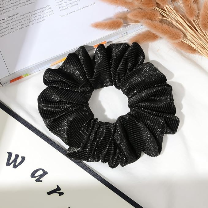 CEELGON Black Big Corduroy Scrunchie 6.5 Inches Jumbo Scrunchies Hair Ties Oversized Ponytail Holder for Thick Curly Hair Extra Large Hair Accessories for Women (Black)