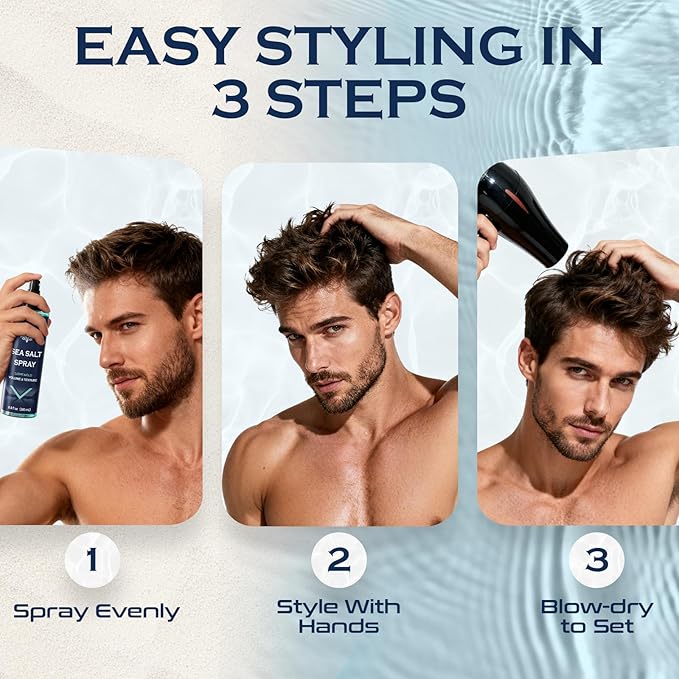 Sea Salt Spray for Men, Light Hold Thickness, Texturizing Hairspray, Valentines Day Gifts for Him, Stocking Stuffers for Man, Surf Spray Adds Instant Volume, Travel Essentials, Christmas Gift, 8.8 Oz