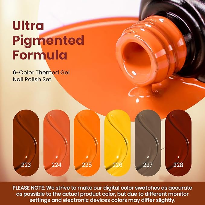 Beetles Fall Gel Nail Polish Set - 6 Colors Burgundy Red Orange Yellow Brown Gel Polish Kit for Nails, Autumn Leaves Soak Off UV LED Nail Gel Manicure at Home Gifts for Women